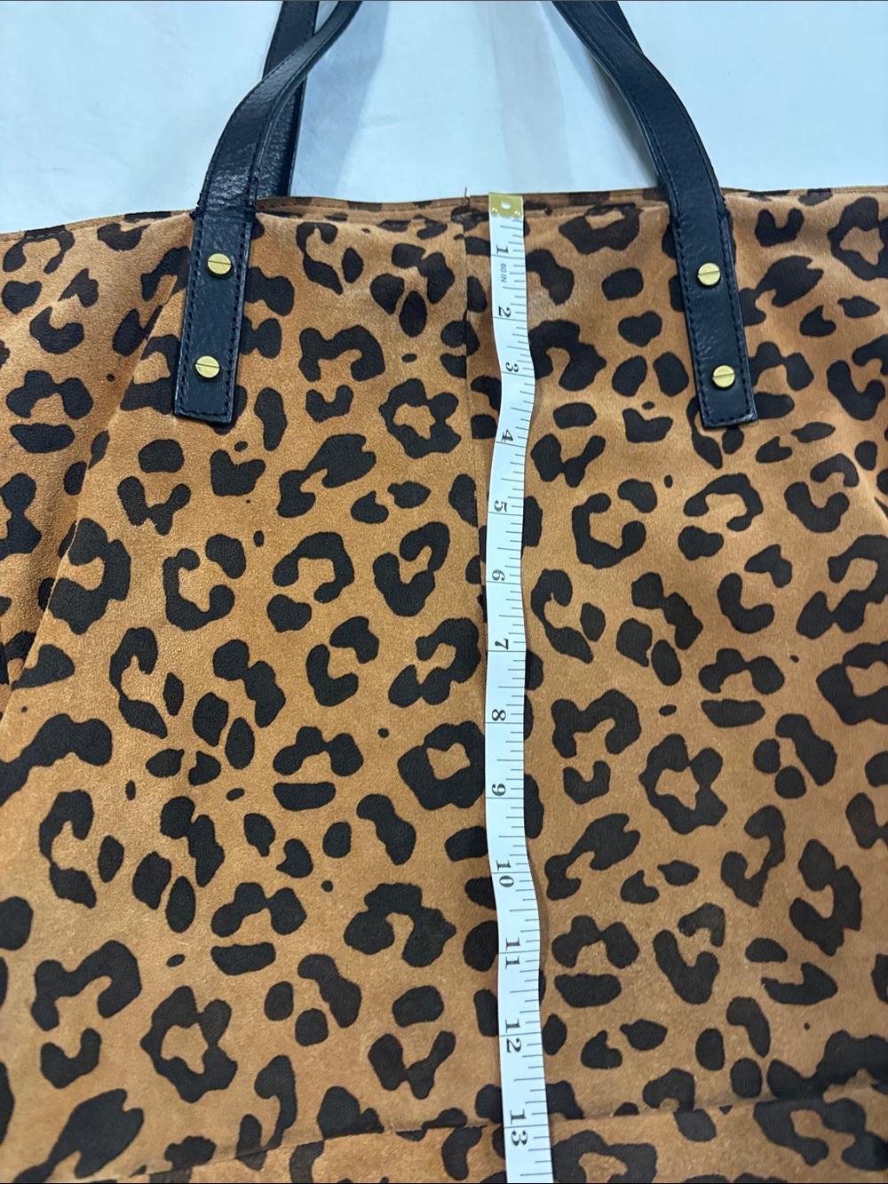 J. Crew Leopard Print Brown Tote Bag with Black Handles - Picture 15 of 16